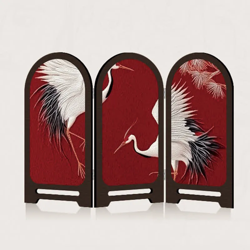 Red-crowned Crane Foldable Screen Desktop Ornament