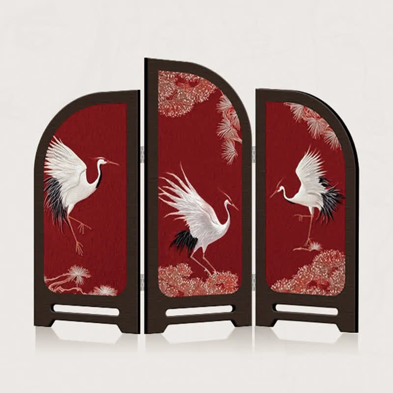 Red-crowned Crane Foldable Screen Desktop Ornament