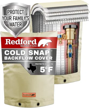 Redford Supply Co. Cold Snap (5°F) Backflow Preventer Insulation Cover, 14" W x 18" H, Pipe Insulation, Water Sprinkler Covers for Outside, Sprinkler Backflow Cover for Winter, Well Pump Bag (Beige)