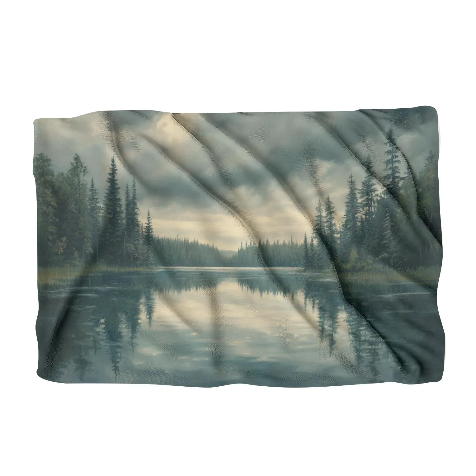 Reflective Pines under Grey Blanket