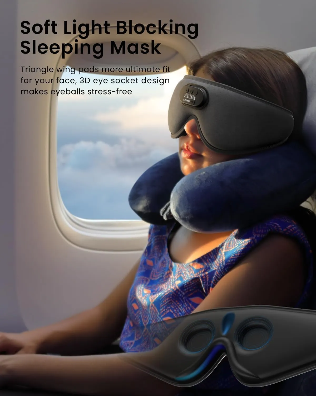 RENPHO Sleep Headphones New Ultra Soft Sleep Mask with 5.2 Bluetooth HD Headphones, 3D Blackout Wireless Headband, Eye Mask for Sleeping, Earbuds Earphones for Side Sleeper, Fathers Day Birthday Gifts