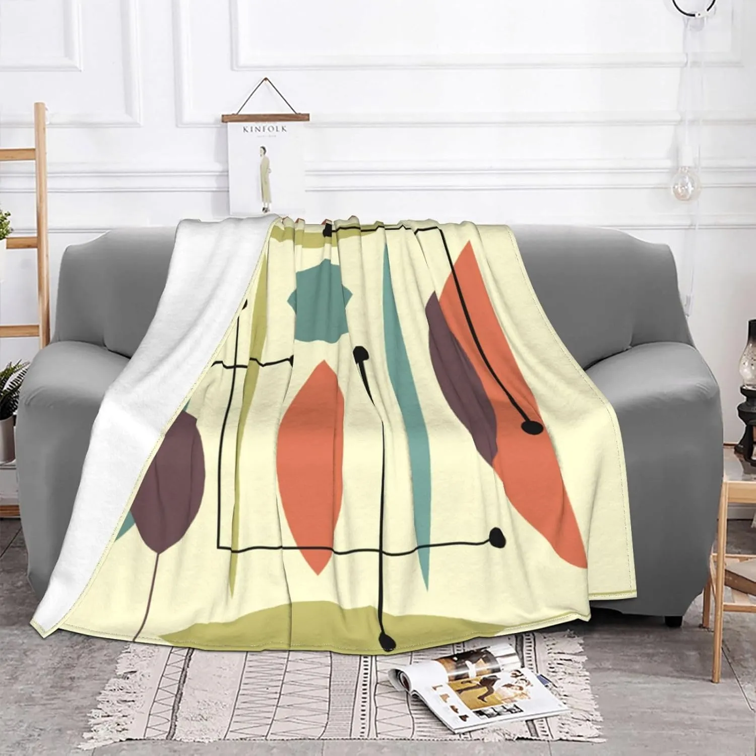Retro Atomic Hip Abstract 60"X50" Flannel Blanket - 100% Soft Polyester, Lightweight and Warm, Suitable for Families, Camping, Travel