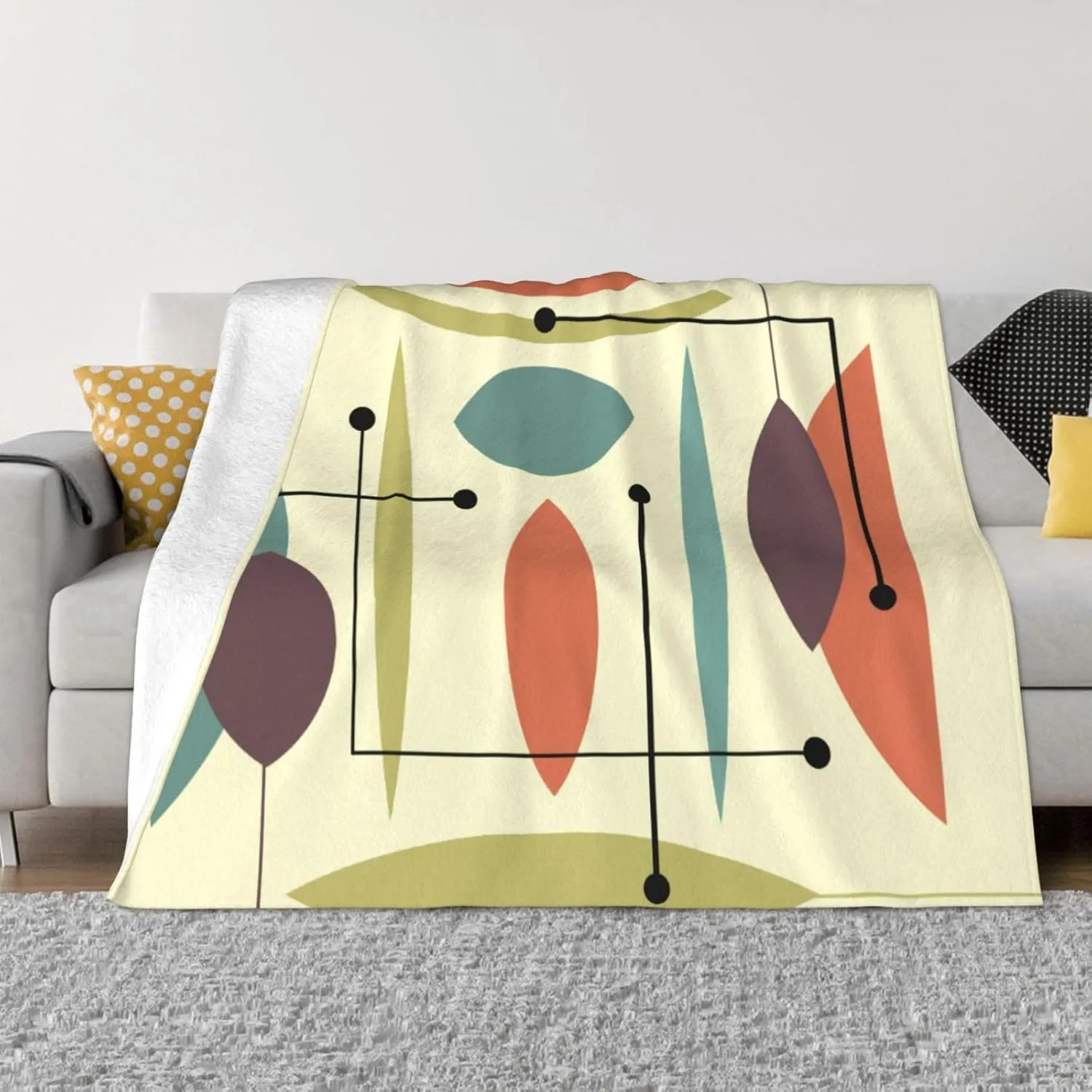 Retro Atomic Hip Abstract 60"X50" Flannel Blanket - 100% Soft Polyester, Lightweight and Warm, Suitable for Families, Camping, Travel
