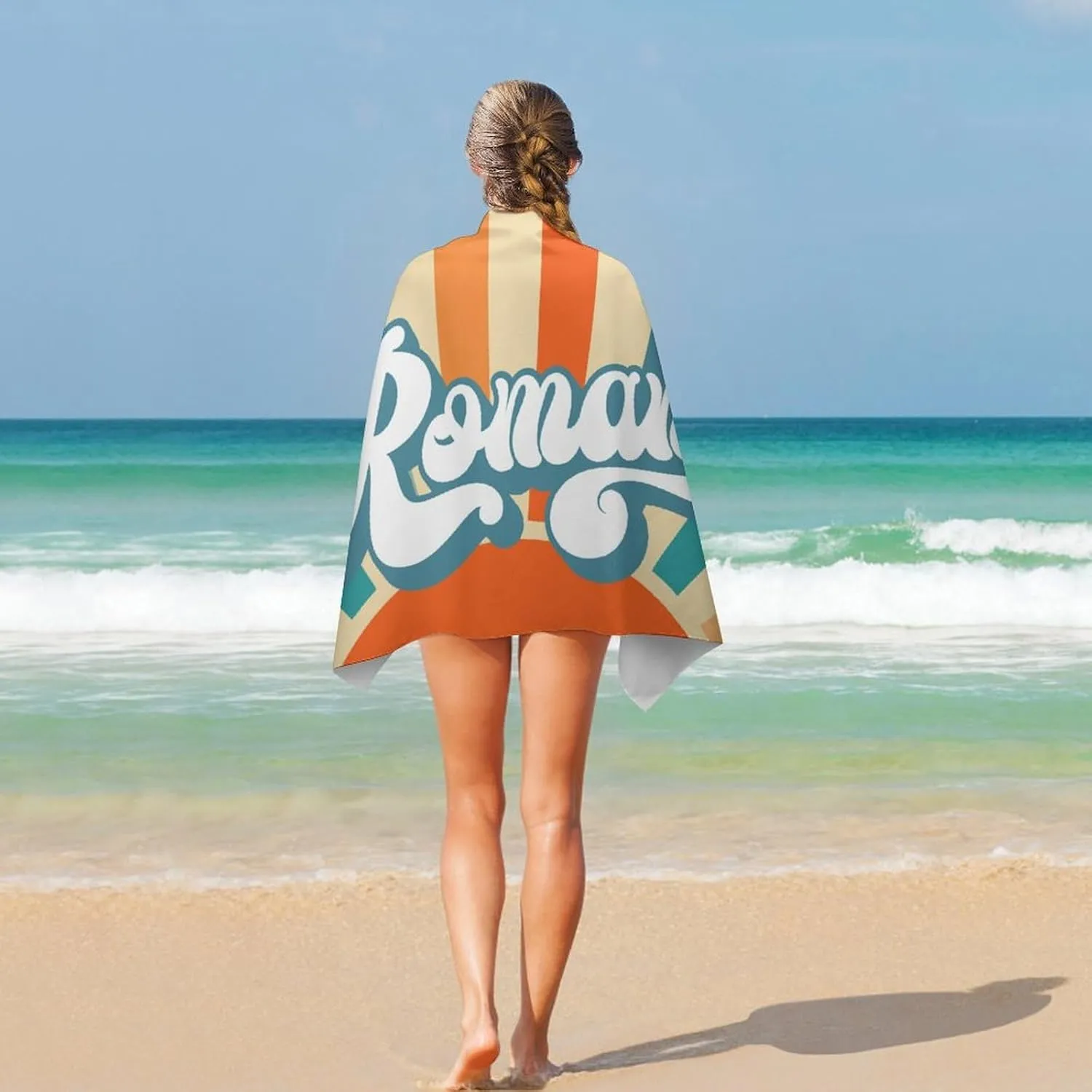 Retro Style Custom Beach Towel Customize Name Microfiber Beach Towel Pack 32x52 Inch Gifts for Friends Shower Outdoor Picnic Essentials for Bridesmaid Sand Free
