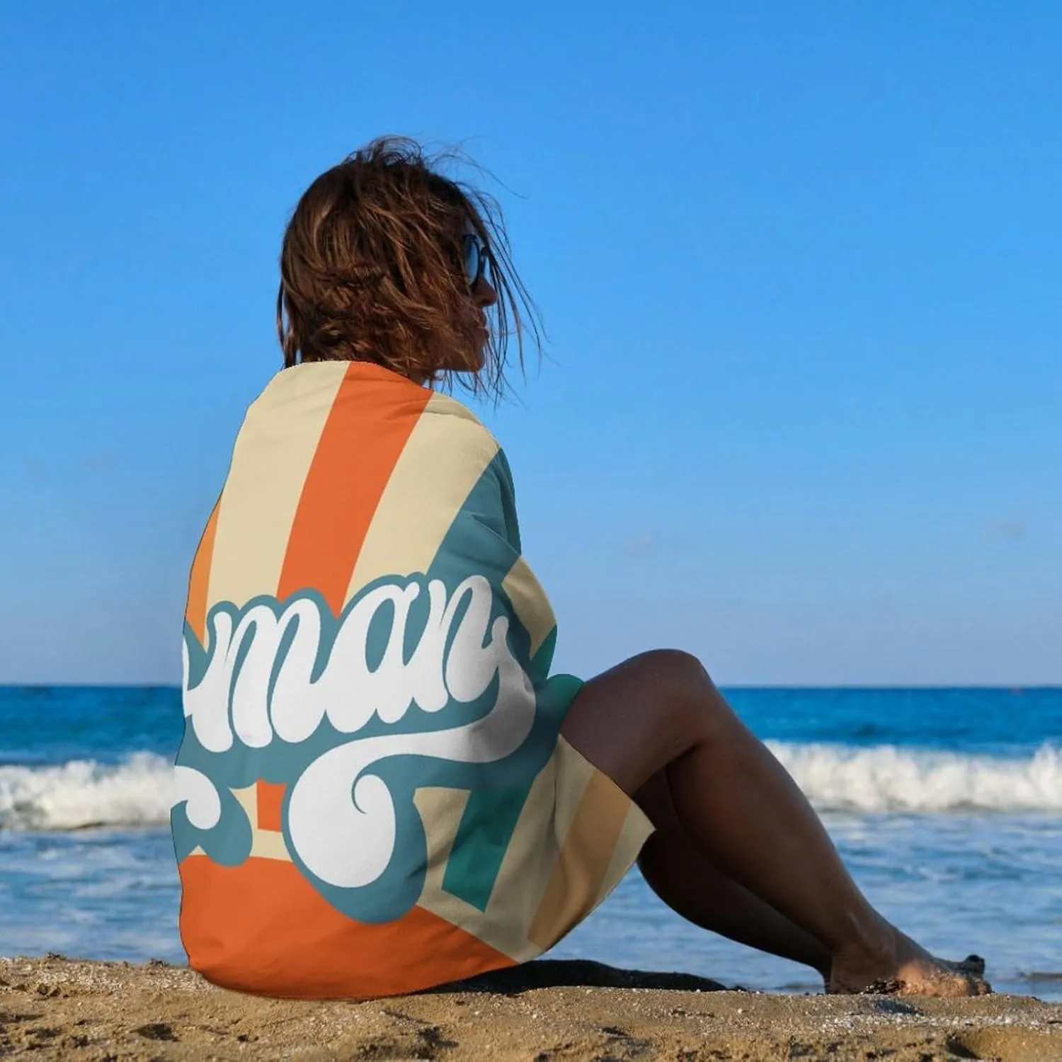 Retro Style Custom Beach Towel Customize Name Microfiber Beach Towel Pack 32x52 Inch Gifts for Friends Shower Outdoor Picnic Essentials for Bridesmaid Sand Free