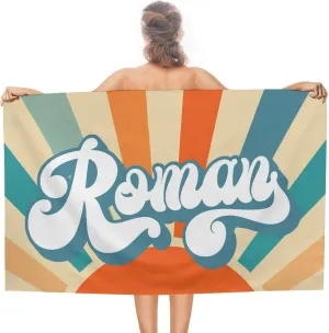 Retro Style Custom Beach Towel Customize Name Microfiber Beach Towel Pack 32x52 Inch Gifts for Friends Shower Outdoor Picnic Essentials for Bridesmaid Sand Free