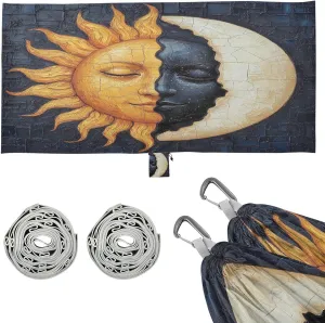 Retro Sun Moon Face Camping Hammock Single Portable Hammocks 330 lbs Capacity with 2 Tree Straps and Attached Carry Bag,Perfect for Outdoor,Indoor,Beach,Camping,Travel