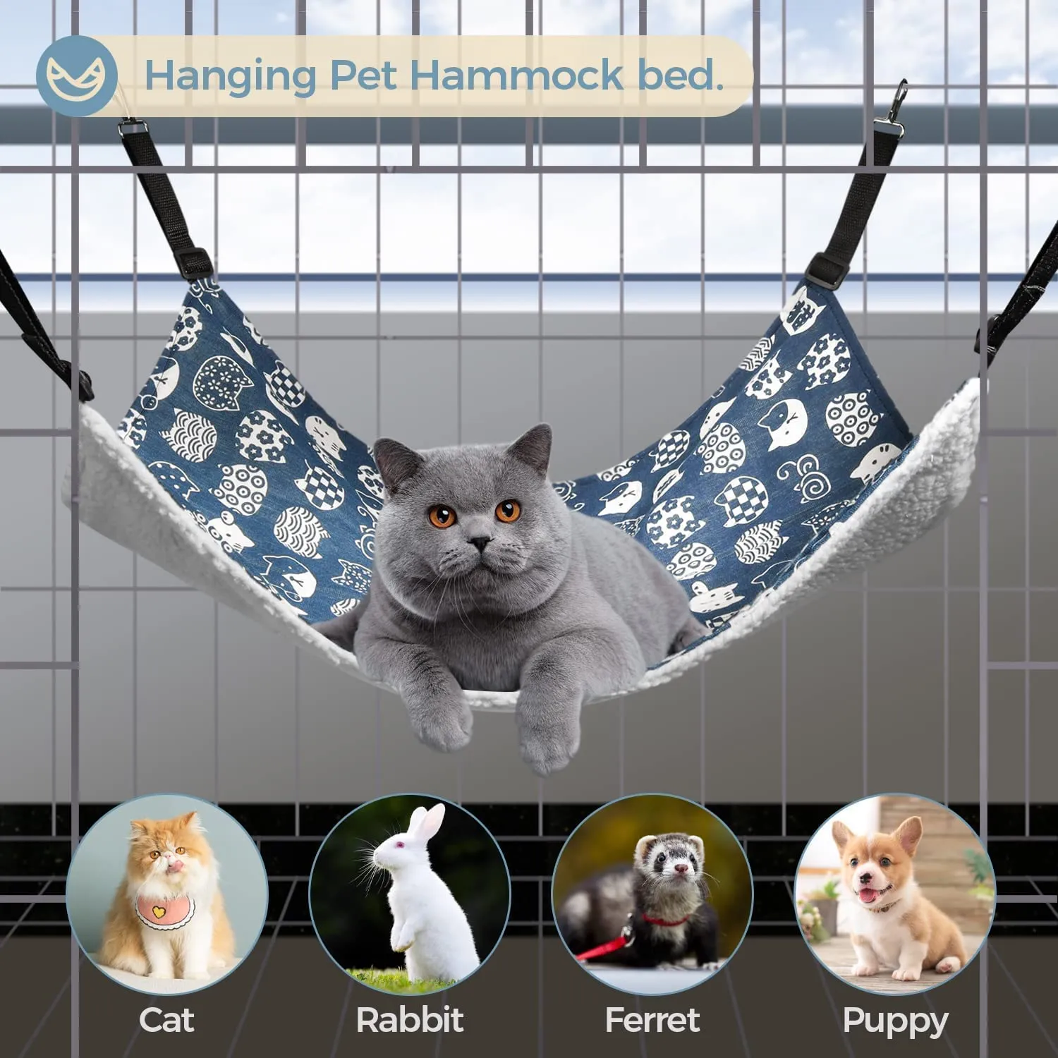 Reversible Cat Hammock, Double-Sided Hanging Pet Cage Hammock Bed for Cats, Small Animals