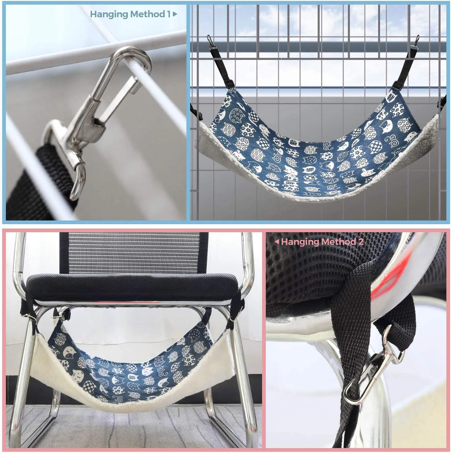 Reversible Cat Hammock, Double-Sided Hanging Pet Cage Hammock Bed for Cats, Small Animals