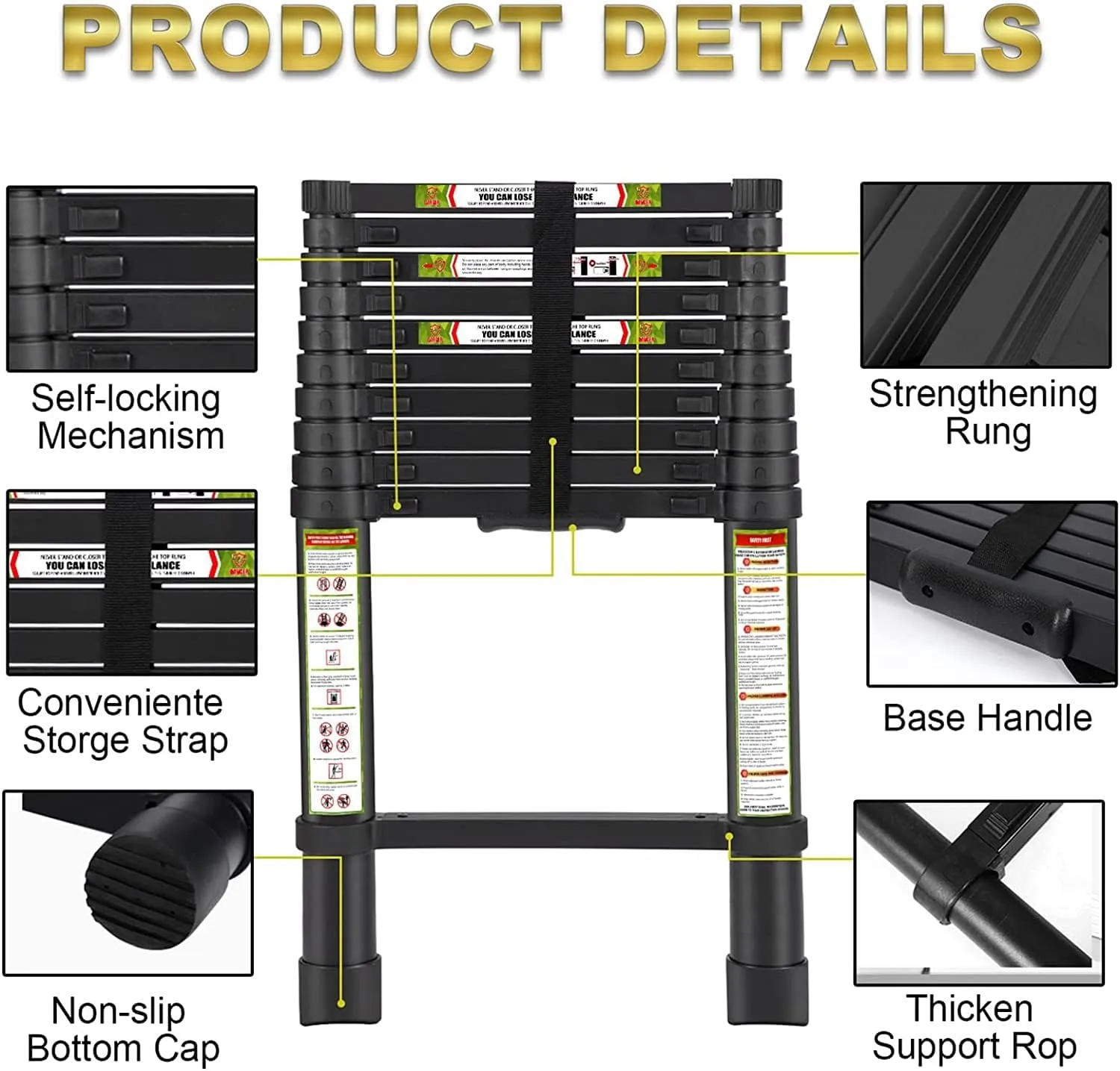 RIKADE Telescoping Ladder 20.3FT & Attic Ladder, Heavy Duty Aluminum with Non-Slip Feet, 330lb Capacity for RV, Attic, Roof & Multi-Surface Use