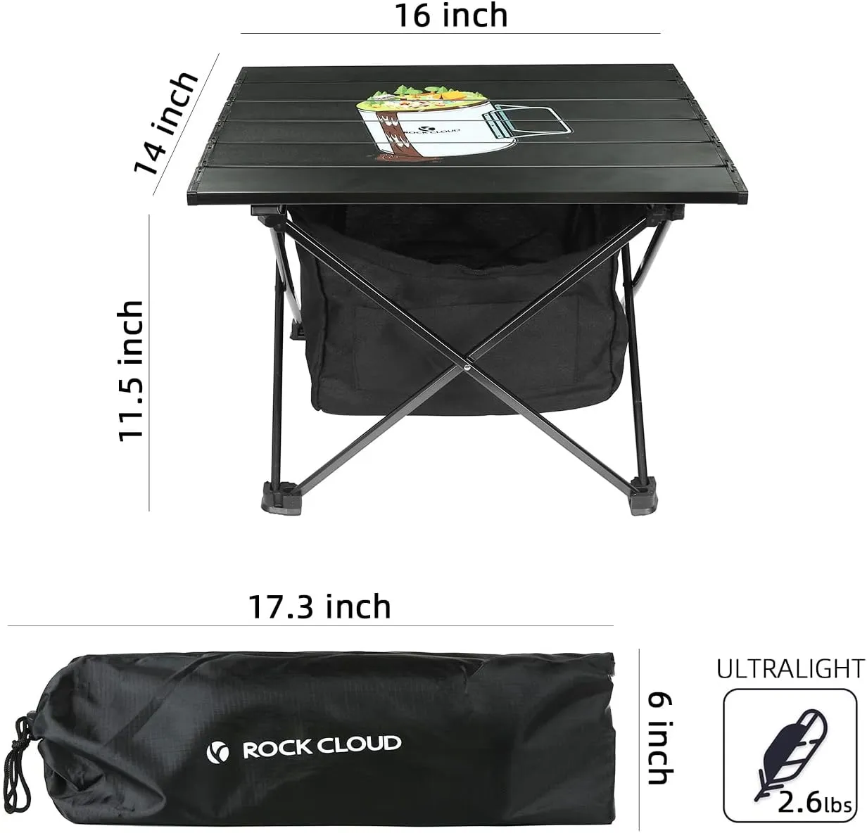ROCK CLOUD Portable Camping Table Ultralight Aluminum Camp Table with Storage Bag Folding Beach Table for Camping Hiking Backpacking Outdoor Picnic, Limited Edition Tabletop