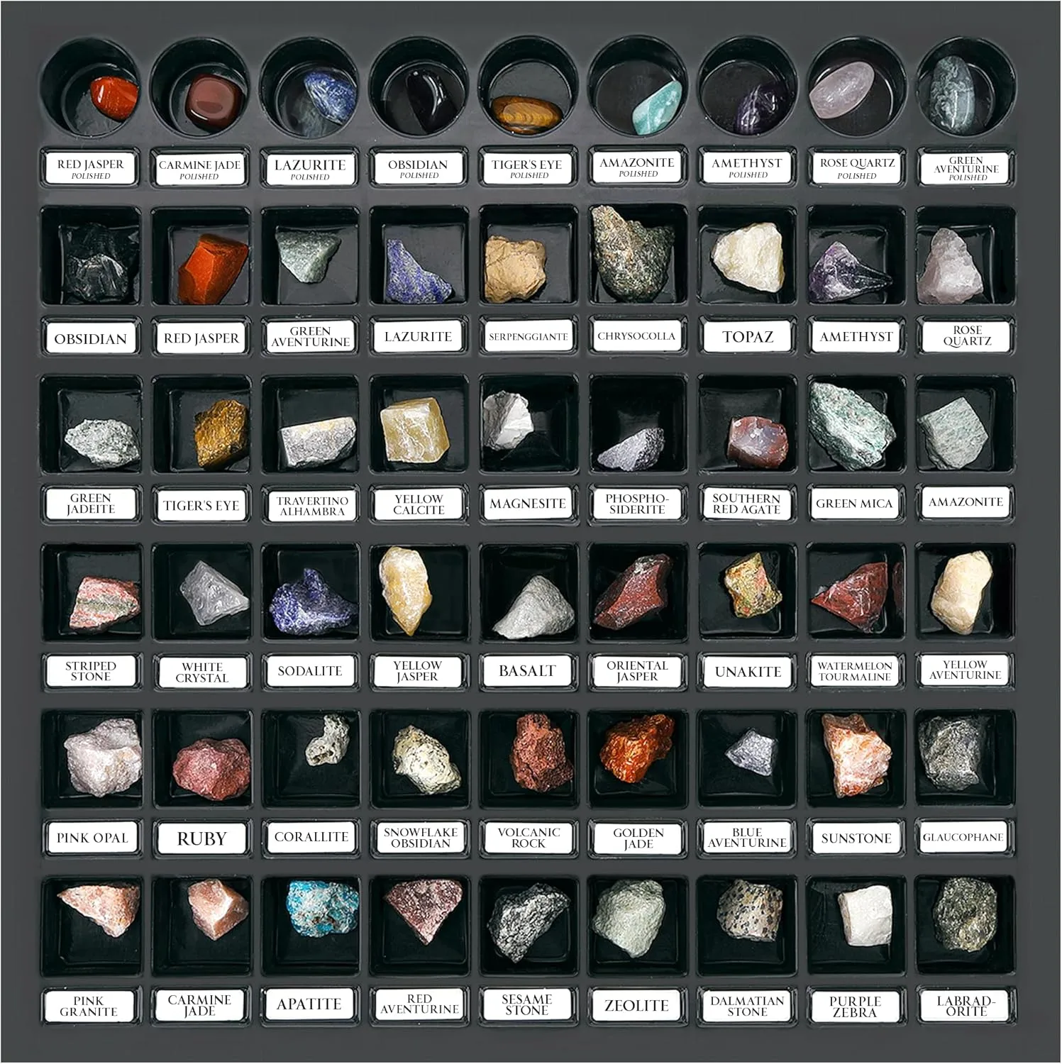 Rock Collection Starter Kit - 54 Pcs Assorted Gemstones, Crystals, Rocks & Minerals, with Learning Book & ID Cards, Earth Science Kit Toy, A Geology Gift for Kids & Adults Ages 8 