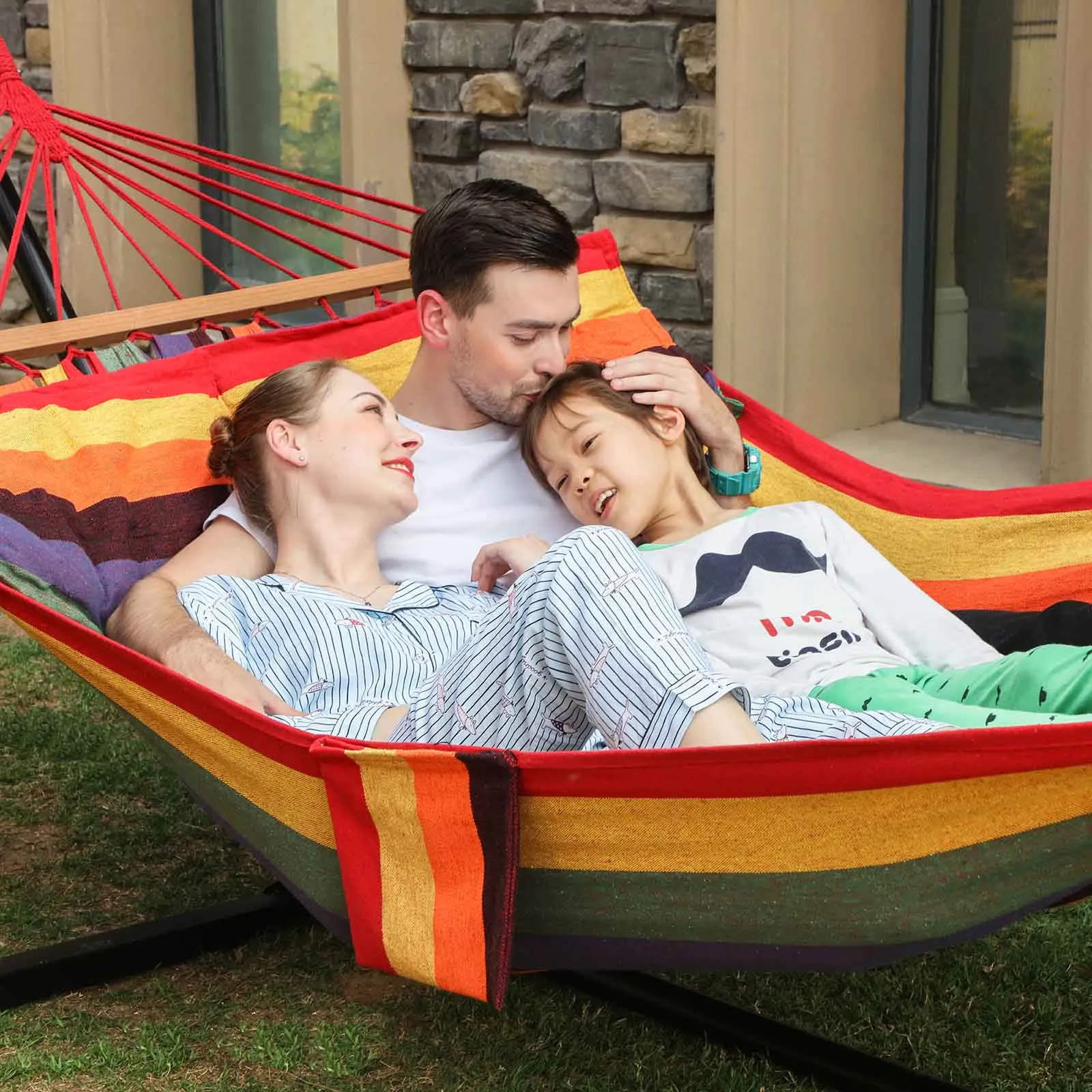 Rootz Hammock - Swing Bed - Hanging Chair - Cotton Polyester Blend - Relaxation - Stability - Portable - 210cm x 150cm - Fresh and Cheerful Colors