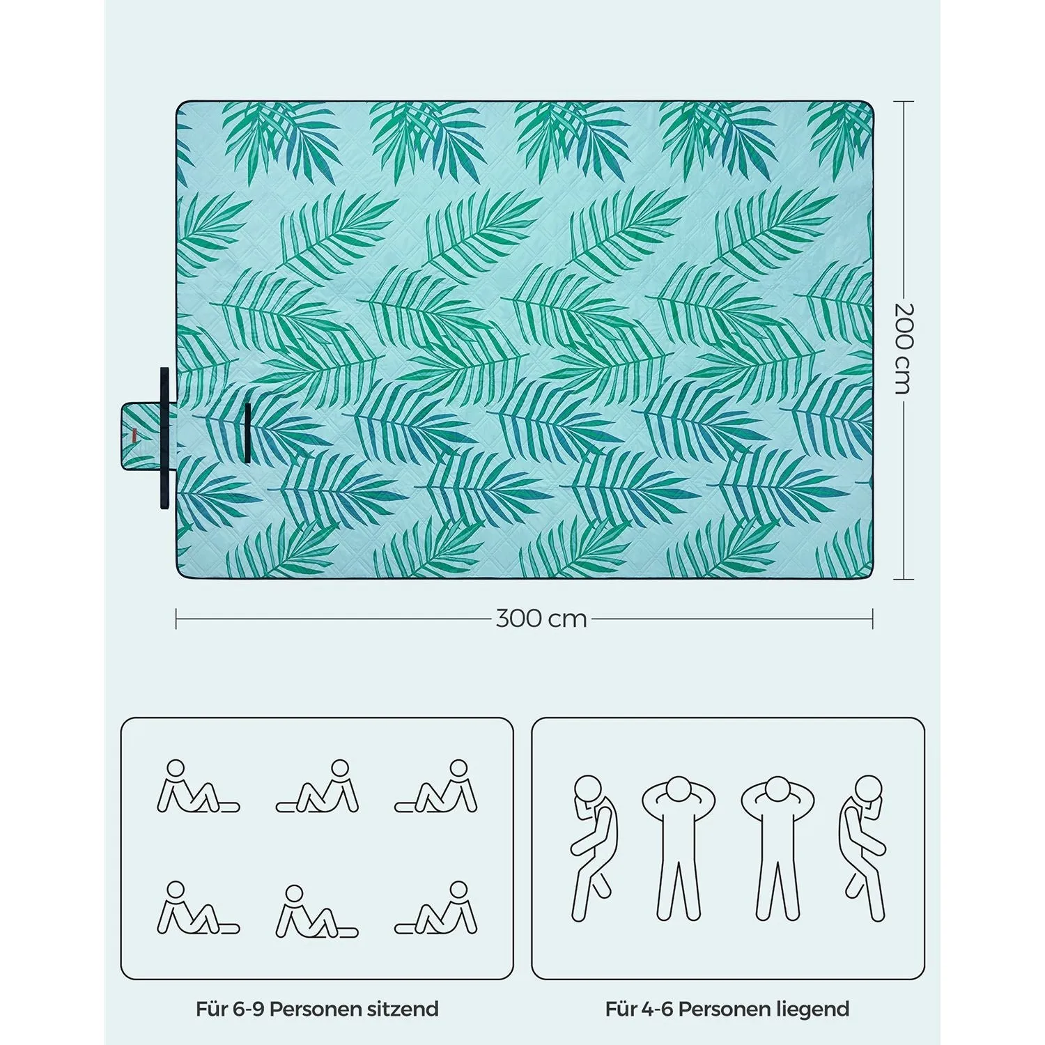 Rootz Picnic Blanket - Beach Mat - Outdoor Rug - Water-Resistant - 300cm x 200cm unfolded - 42cm x 19cm x 19cm folded dimensions