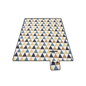 Rootz Picnic Blanket - Outdoor Mat - Waterproof Beach Blanket - Velvet Surface - Foam Padding - Aluminum Coating - 200cm x 150cm - Yellow and Blue Triangles