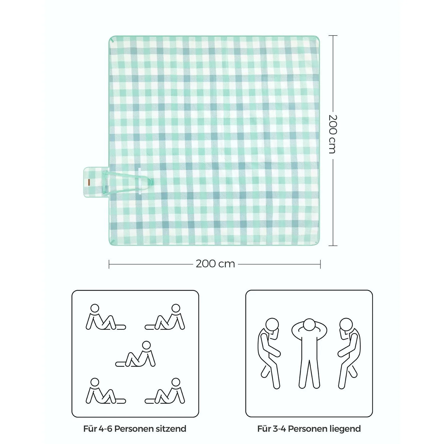 Rootz Picnic Blanket - Outdoor Mat - Waterproof Beach Blanket - Velvet Surface - Foam Padding - Aluminum Coating - 200cm x 200cm - Green-White