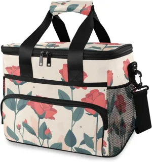 Rose Red Tulip Vintage Cooler Bag Insulated Cooler Soft Sided Cooler 24 Can Portable Picnic Bag Large Leakproof Lunch Bag Box for Beach Grocery Camping Travel Car Men Women