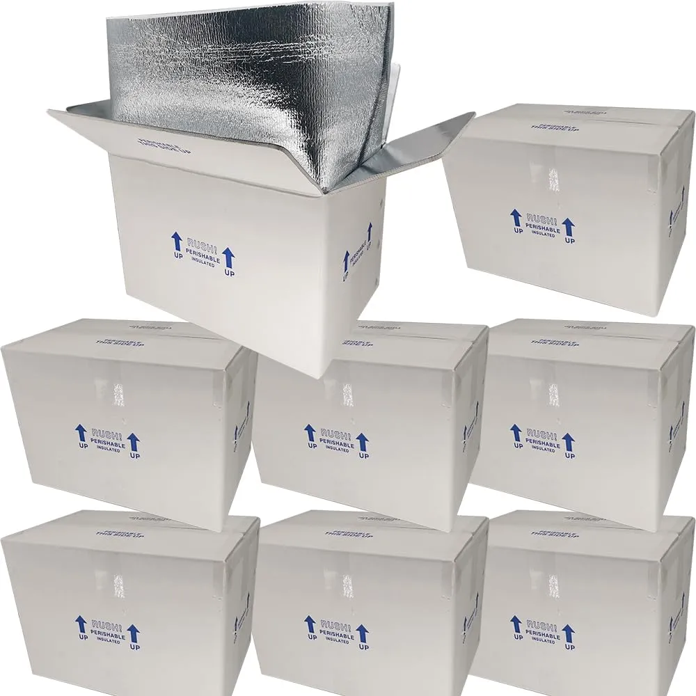 ROTCH Insulated Shipping Boxes with Liners, 8 Pack 15x10x11'', Small Cold Shipping Box Coolers for Perishable Frozen Food, White (T151011-8L-W)