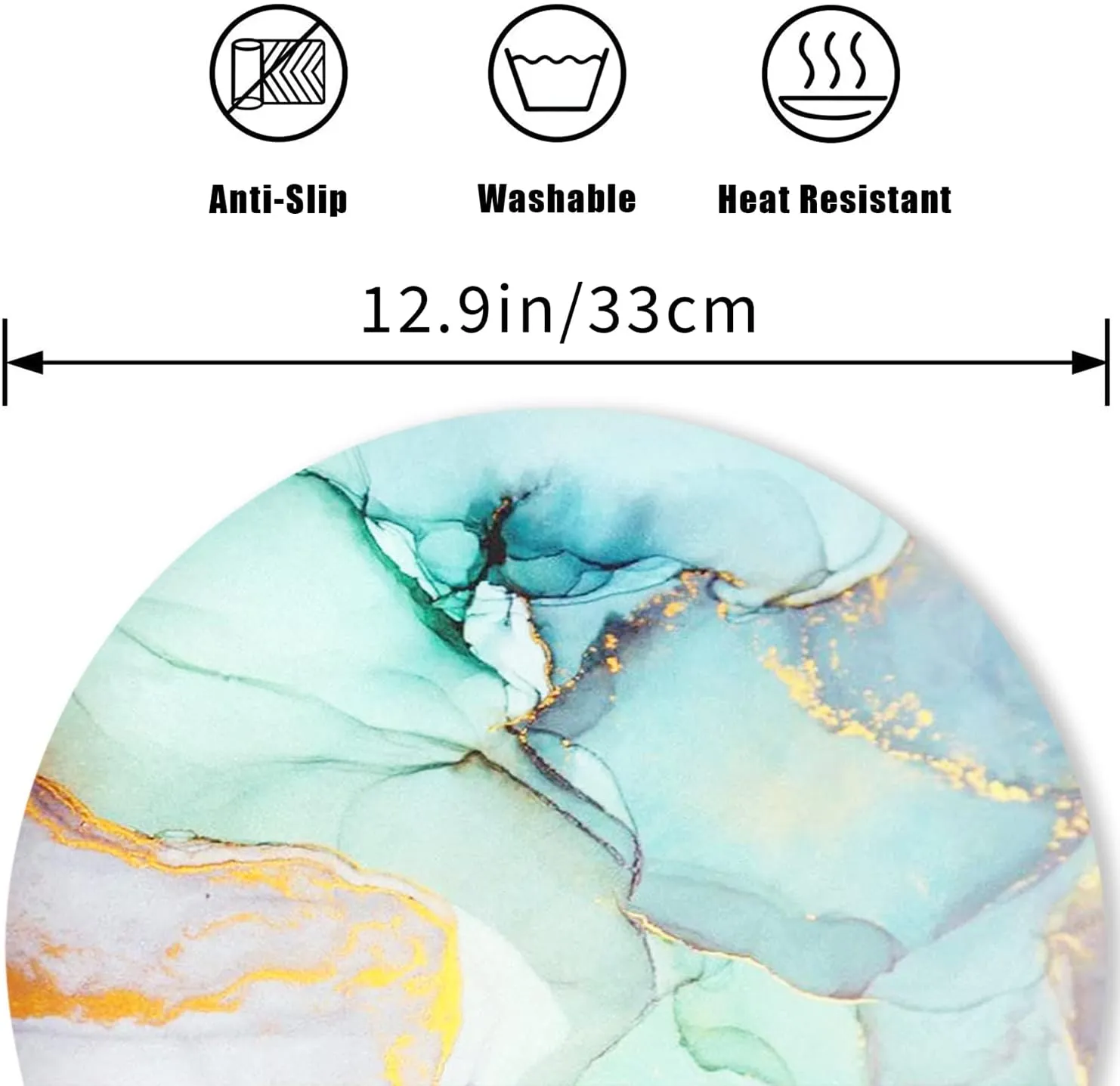 Round Leather Placemats Set of 4 PU Waterproof Non-Slip Washable Heat Resistant Place Mat for Kitchen Dining Table - Marble Pattern Stitching