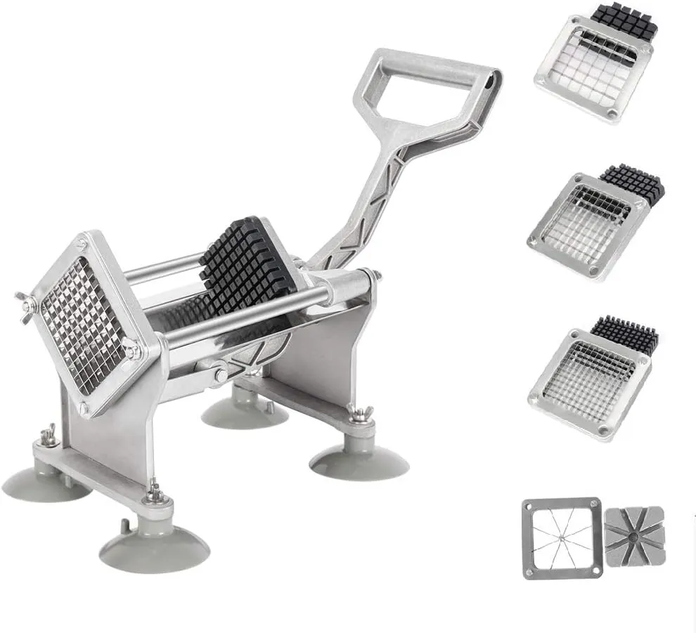 ROVSUN Commercial Vegetable Chopper French Fry Cutter Potato Slicer Fruit Chopper, Super Value Set of Suction Feet, 1/2'', 3/8'', 1/4'', 8-Wedge Blades and Pusher Blocks for Restaurant, Home & Kitchen