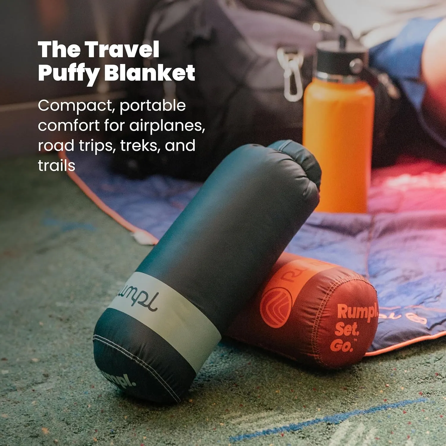 Rumpl Travel Puffy Blanket, Ultra-Packable Travel-Size Warmth and Comfort, Deepwater