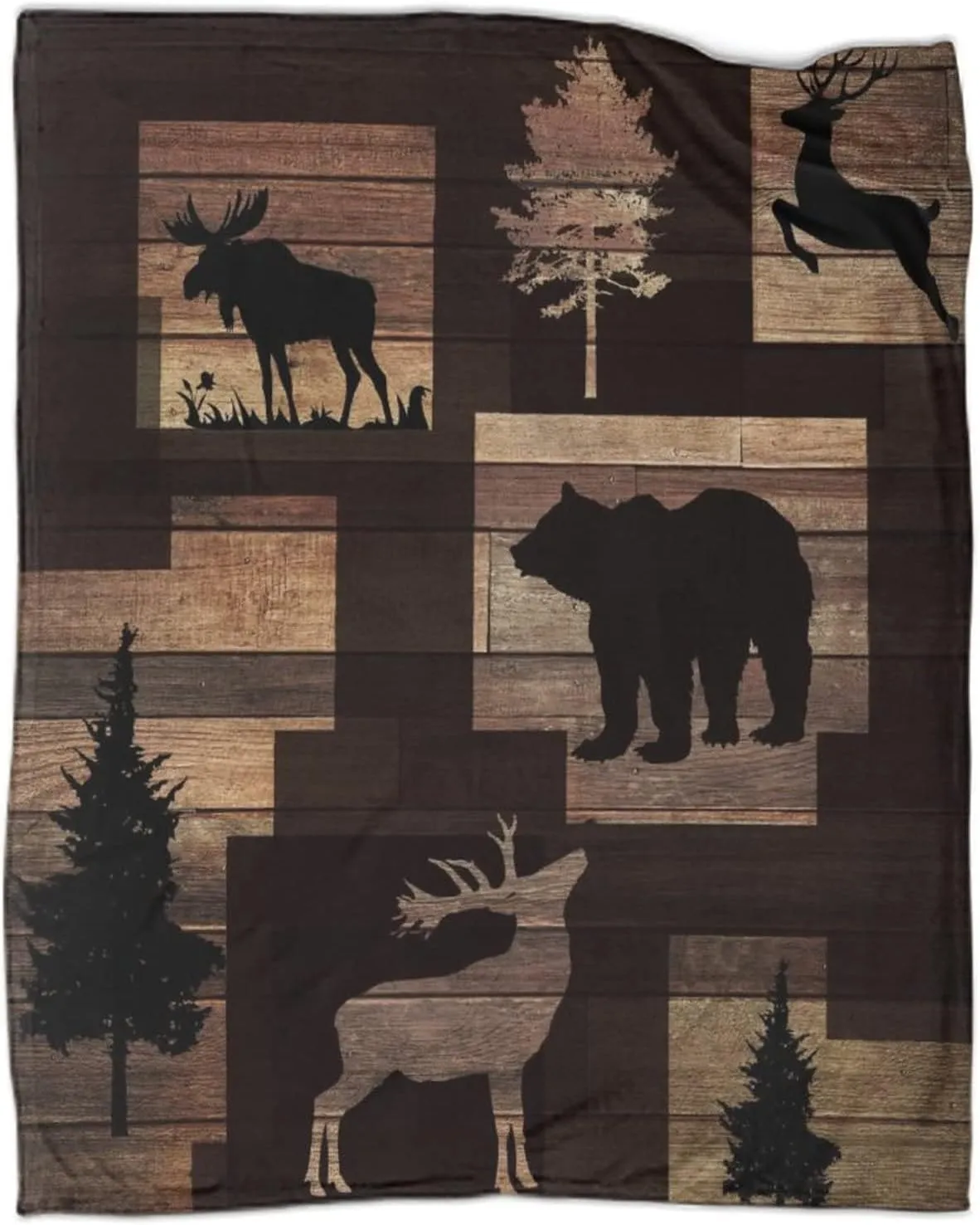 Rustic Lodge Cabin Throw Blanket,Abstract Vintage Jungle Wildlife Elk Deer Tree Bear Lightweight Soft Blanket for Sofas,Couches,Beds,Camping,Travel- 60x80inch(150x200cm)