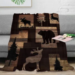 Rustic Lodge Cabin Throw Blanket,Abstract Vintage Jungle Wildlife Elk Deer Tree Bear Lightweight Soft Blanket for Sofas,Couches,Beds,Camping,Travel- 60x80inch(150x200cm)