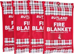 Rutland Fire Blanket for Home and Kitchen Emergency - 4 Pack, 40" x 40" - Fiberglass Fire Suppression Blanket Safety for Grilling, Camping and Boats