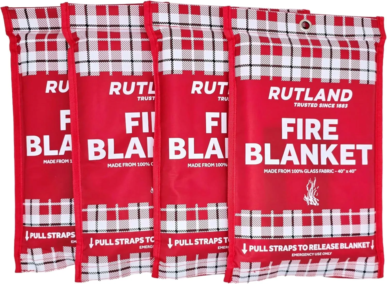 Rutland Fire Blanket for Home and Kitchen Emergency - 4 Pack, 40" x 40" - Fiberglass Fire Suppression Blanket Safety for Grilling, Camping and Boats