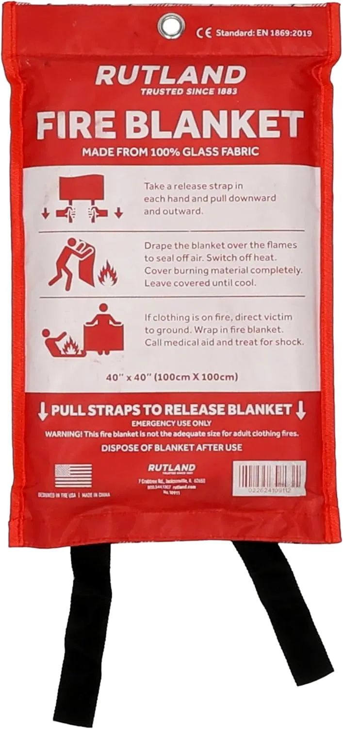 Rutland Fire Blanket for Home and Kitchen Emergency - 4 Pack, 40" x 40" - Fiberglass Fire Suppression Blanket Safety for Grilling, Camping and Boats