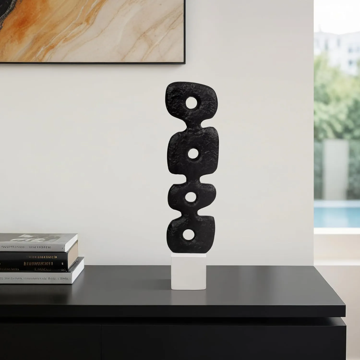 Sagebrook Home Modern Abstract Totem Sculpture with Marble Base Aluminum Decor