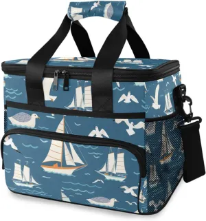 Sailboat Seagull Blue Ocean Cooler Bag Insulated Cooler Soft Sided Cooler 24 Can Portable Picnic Bag Large Leakproof Lunch Bag Box for Beach Grocery Camping Travel Car Men Women