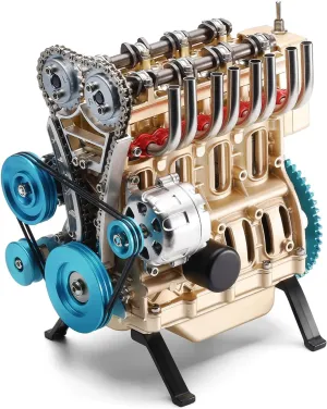 SainSmart Teching Four-Cylinder Mini Engine Build Kit, Model Engine Kit for Adults, Build Precision Full Metal Car Motor with Kids, DIY STEM Toy for Educational Activity with Electric Motors, 350  Pcs