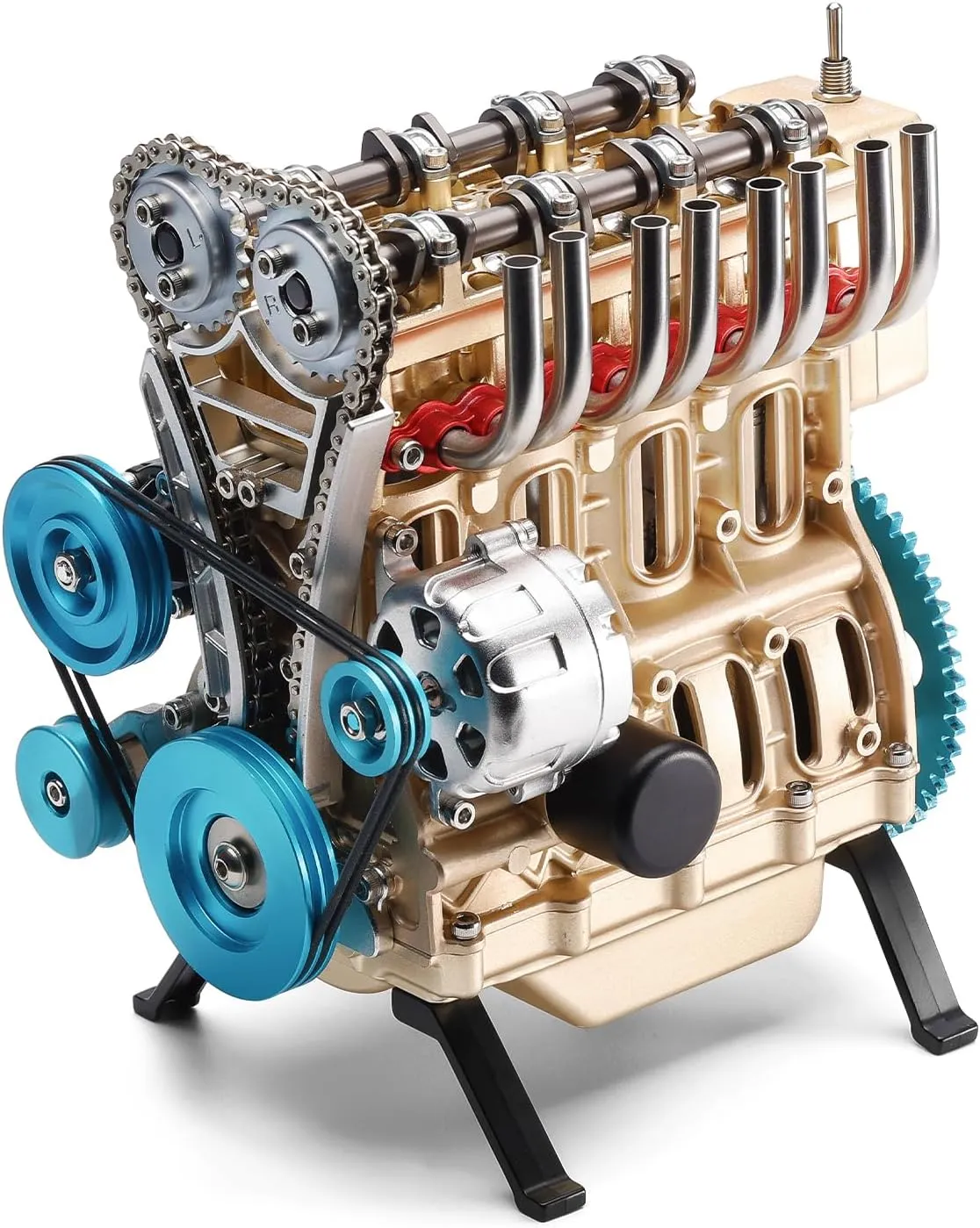 SainSmart Teching Four-Cylinder Mini Engine Build Kit, Model Engine Kit for Adults, Build Precision Full Metal Car Motor with Kids, DIY STEM Toy for Educational Activity with Electric Motors, 350  Pcs