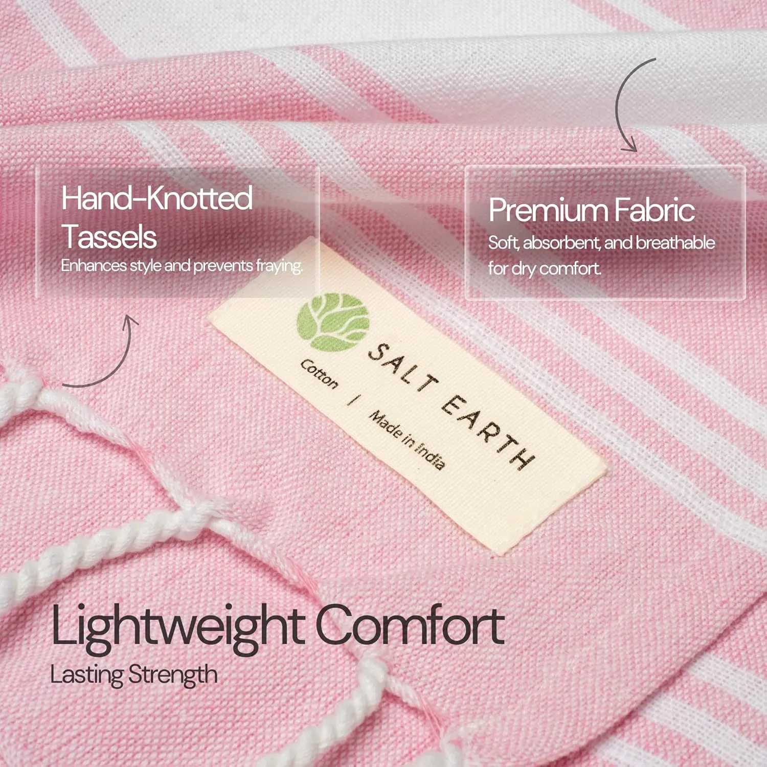 Salt Earth Cotton Turkish Beach Towel, Set of 2 Large, Bathroom, Beach Essentials, Gym, Quick Dry for Shower, Lightweight Large Towels for All (Candy Pink)