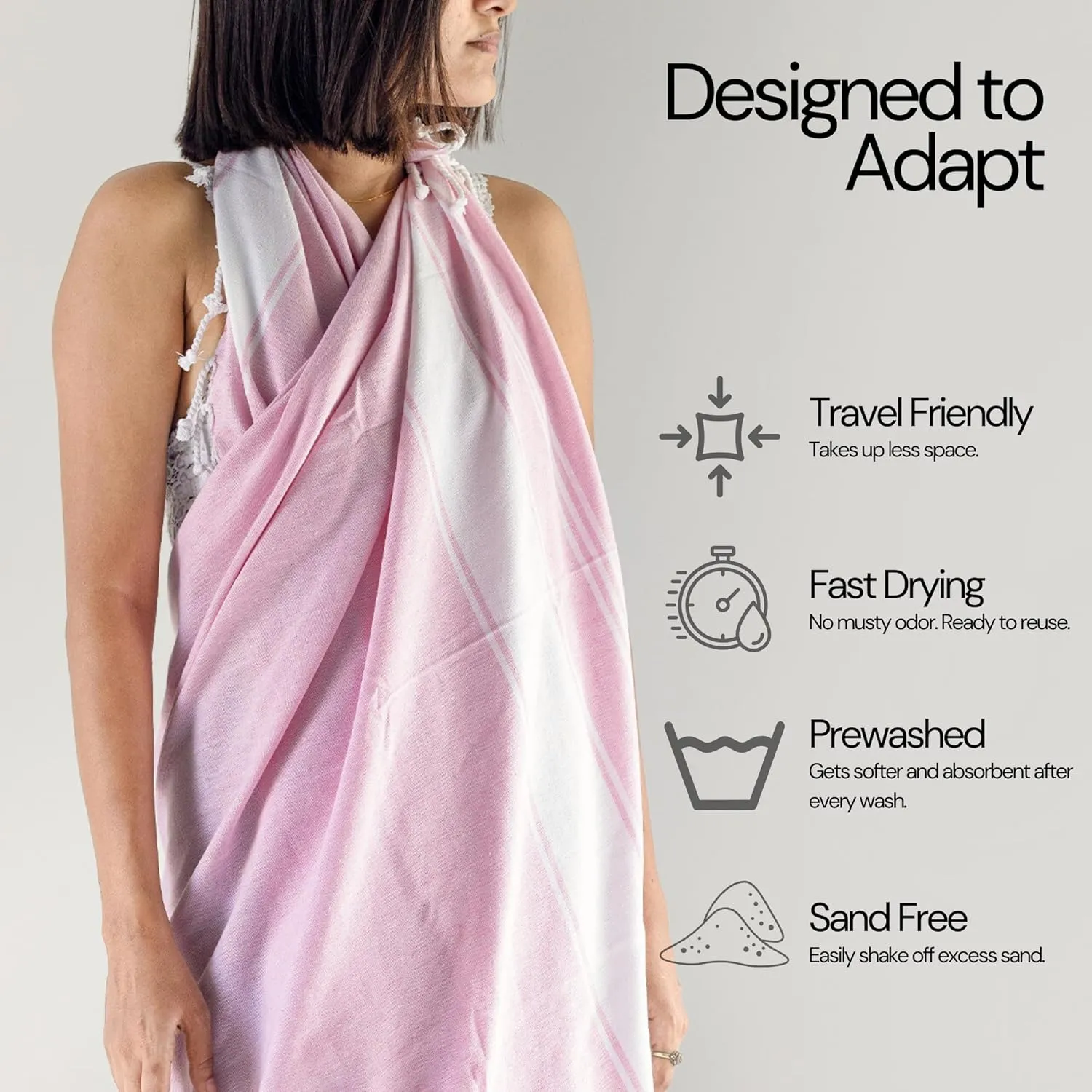 Salt Earth Cotton Turkish Beach Towel, Set of 2 Large, Bathroom, Beach Essentials, Gym, Quick Dry for Shower, Lightweight Large Towels for All (Candy Pink)