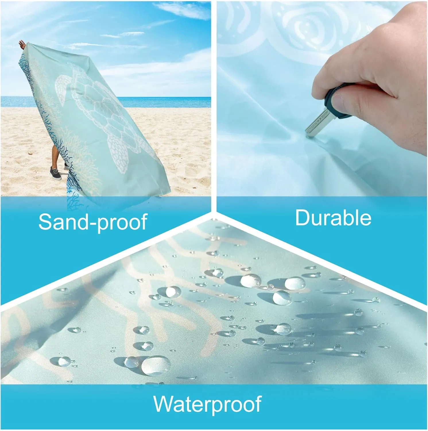 Sandproof Beach Blanket, Waterproof Extra Large & Lightweight Beach Mat & Accessories, for Hiking, Picnic, Travel, Camping. (Turtle 79in*79in)