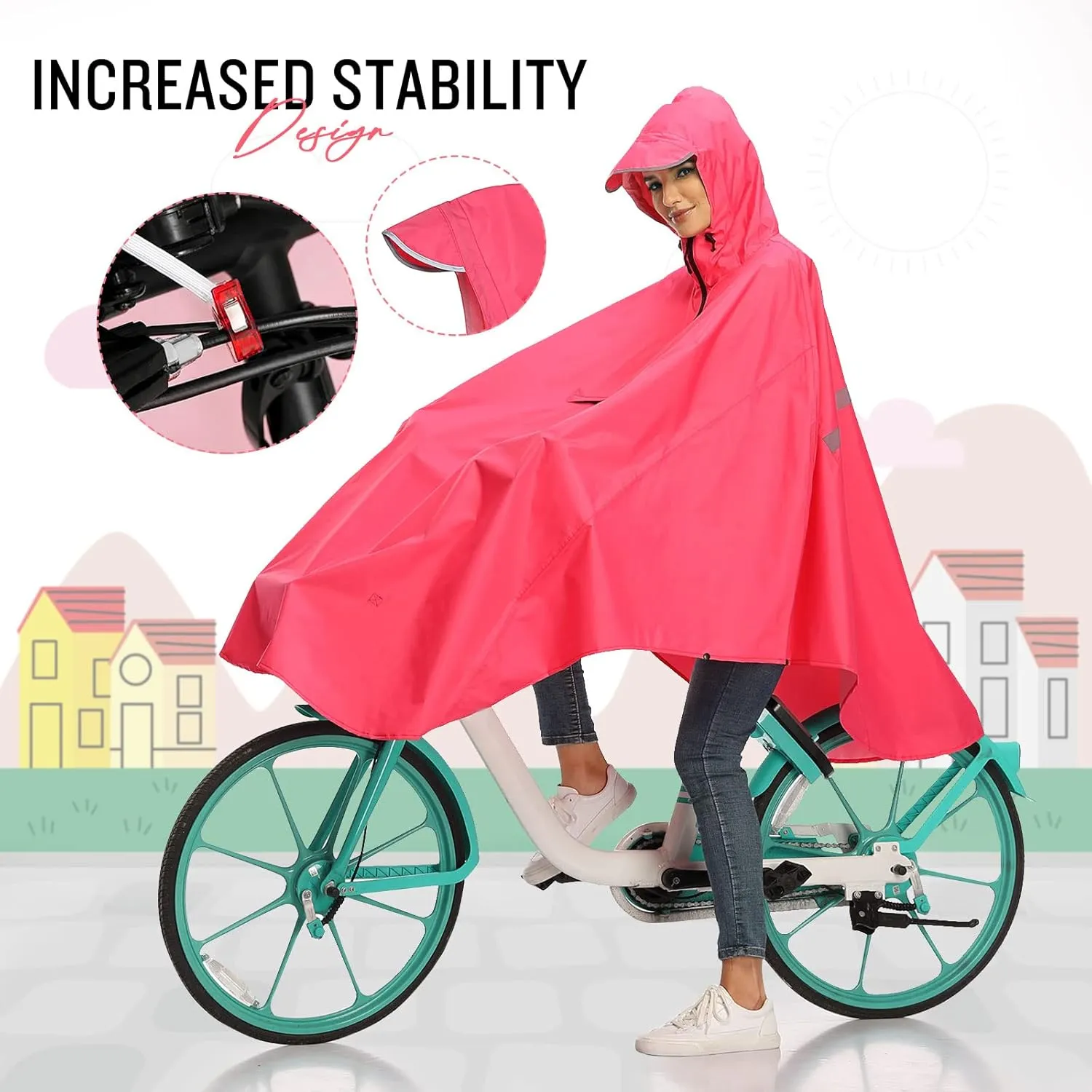 SaphiRose Lightweight Cycling Jacket Rain Poncho Hooded Rain Coat Cape with Reflective Stripe for Bikes