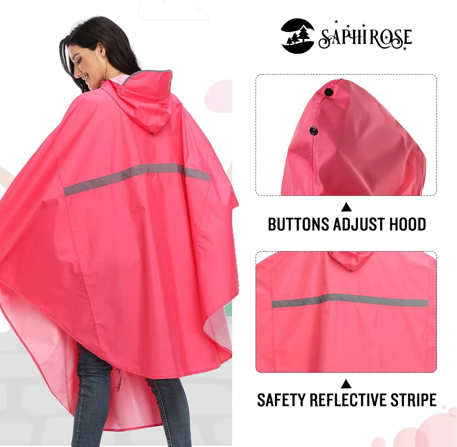 SaphiRose Lightweight Cycling Jacket Rain Poncho Hooded Rain Coat Cape with Reflective Stripe for Bikes