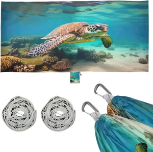 Sea Turtle Camping Hammock, Single Portable Hammocks with Tree Straps & Attached Carry Bag, 330Lbs Capacity Perfect for Outside Indoor Hiking Beach Backpack Travel