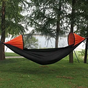 SEAFTE Seafte Camping Hammock with Mosquito Net Parachute Hammock Pop-Up 2 Person Hanging Lightweight Hammock with Tree Straps for Backyard Backpacking Hiking (Army Green, XL)