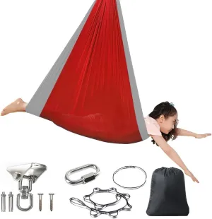 Sensory Swing for Kids Adults Yoga Swings for Indoor Use 360° Swivel Double Layer Hammock for Bedroom Durable Breathable Soft Kids Joy Swings Doorway Gym (Color : Red-Gray, Size : 230x150cm)