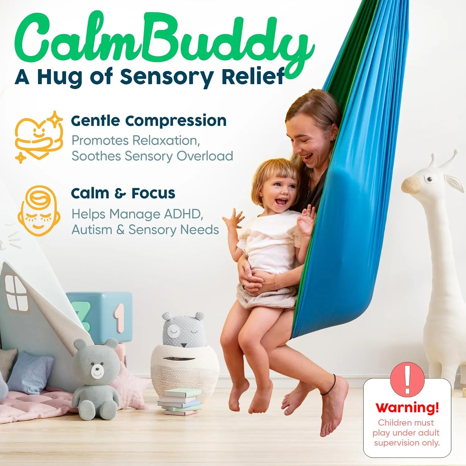 Sensory Swing Indoor Outdoor with 360° Hardware - Holds up to 220 lbs - Calming Therapy Swing for Kids & Adults - Helps with ADHD, Autism, Sensory Processing Disorder - Sturdy Cuddle Hammock