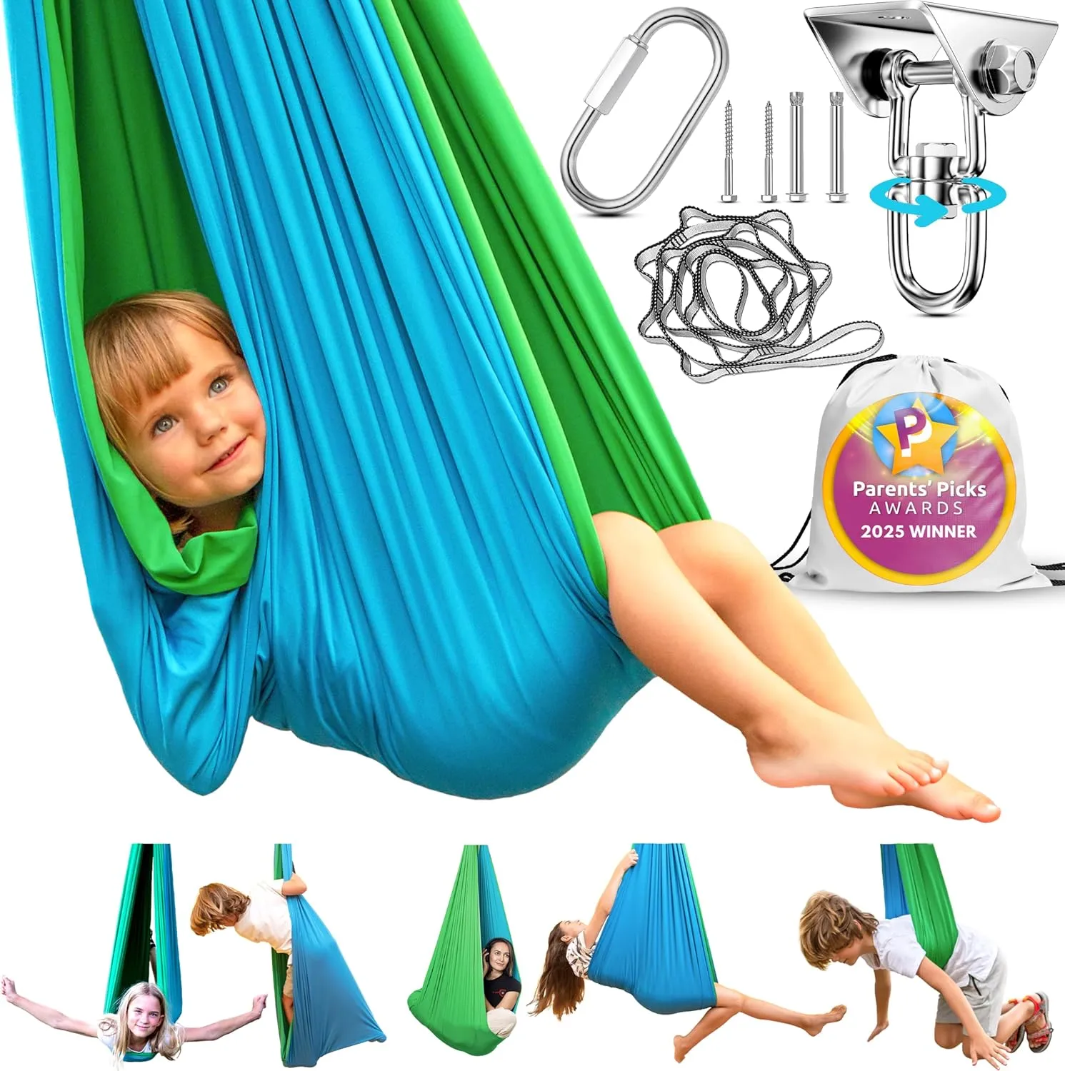 Sensory Swing Indoor Outdoor with 360° Hardware - Holds up to 220 lbs - Calming Therapy Swing for Kids & Adults - Helps with ADHD, Autism, Sensory Processing Disorder - Sturdy Cuddle Hammock