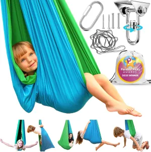 Sensory Swing Indoor Outdoor with 360° Hardware - Holds up to 220 lbs - Calming Therapy Swing for Kids & Adults - Helps with ADHD, Autism, Sensory Processing Disorder - Sturdy Cuddle Hammock