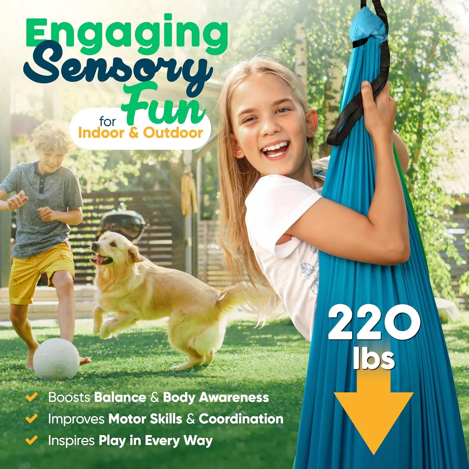 Sensory Swing Indoor Outdoor with 360° Hardware - Holds up to 220 lbs - Calming Therapy Swing for Kids & Adults - Helps with ADHD, Autism, Sensory Processing Disorder - Sturdy Cuddle Hammock