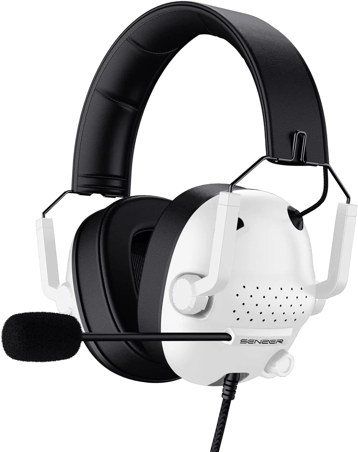 SENZER SG500 Surround Sound Pro Gaming Headset with Noise Cancelling Microphone - Soft Memory Foam Padding - Portable Foldable Headphones for PC, PS4, PS5, Xbox One, Switch - White