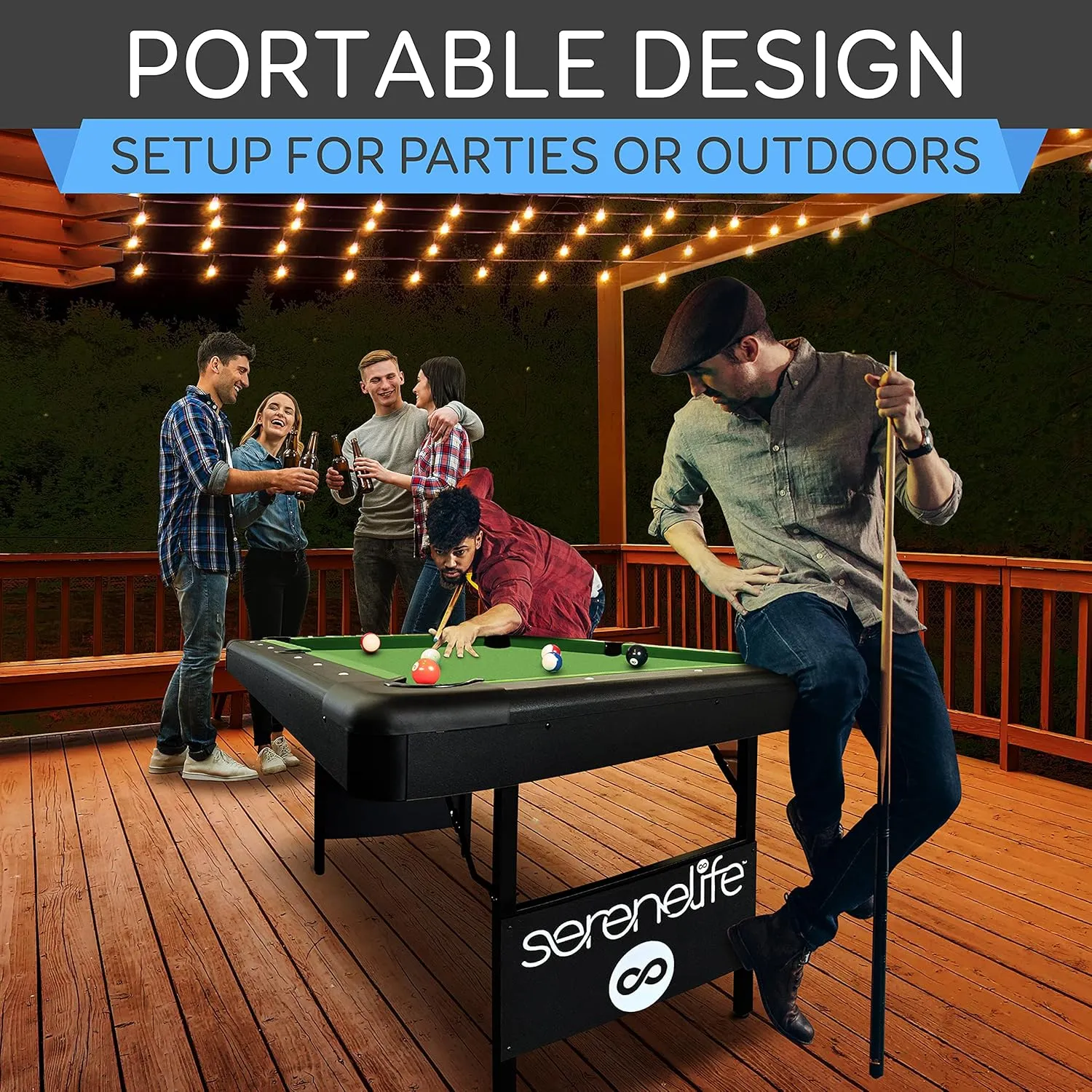 SereneLife 6-Ft Folding Pool Table - Best in Stability - Steel Frame, Fully Supported Slate, Welded Leg Supports with Safety Anti Collapse Locks, 128LB Heavy Duty Billiard Game and Accessory Set