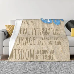 Serenity Prayer On Beach 60"X50" Flannel Blanket - 100% Soft Polyester, Lightweight and Warm, Suitable for Families, Camping, Travel