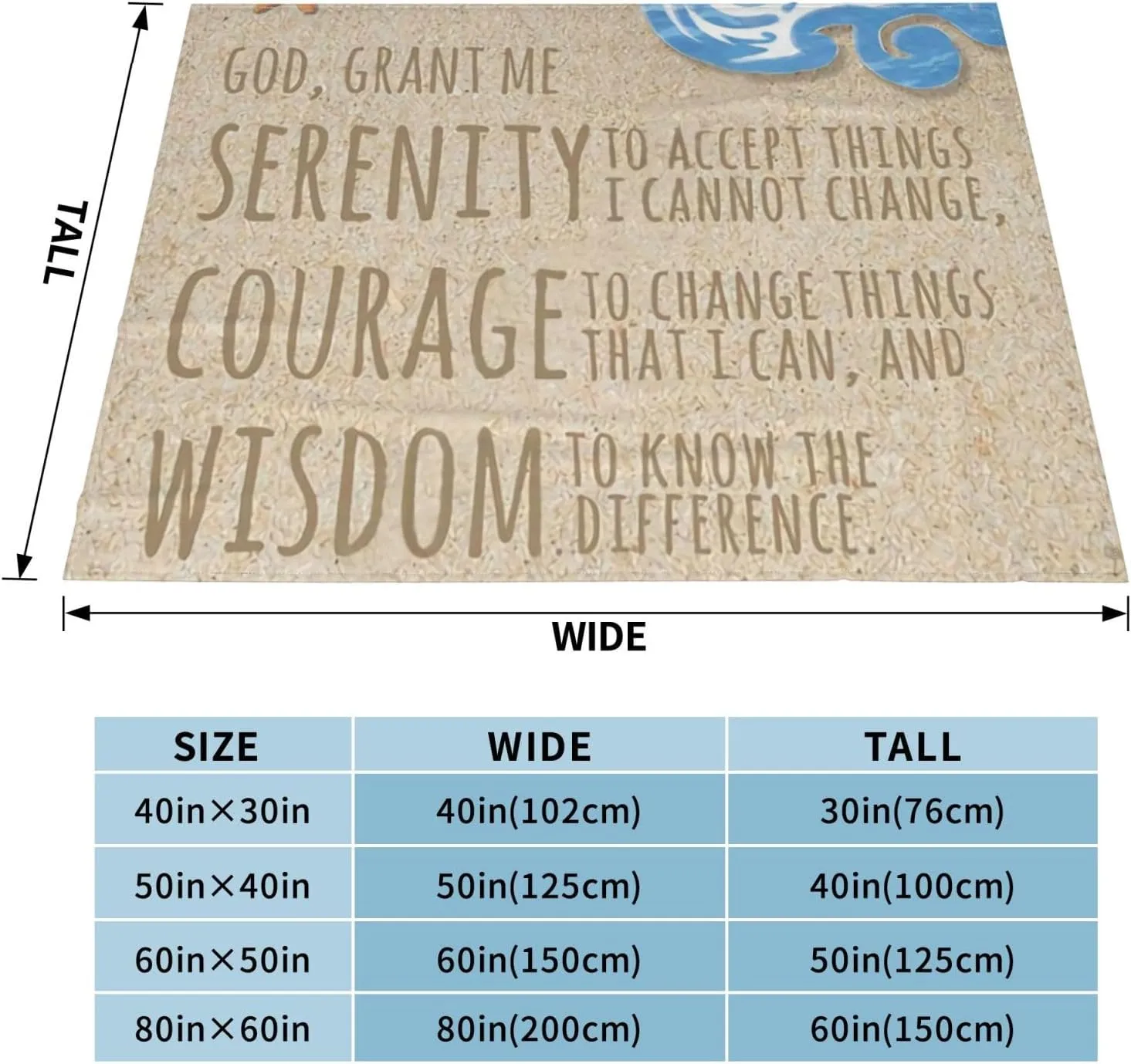 Serenity Prayer On Beach 60"X50" Flannel Blanket - 100% Soft Polyester, Lightweight and Warm, Suitable for Families, Camping, Travel